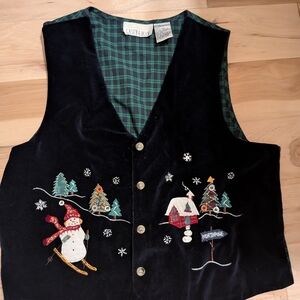 Vintage Casey & Max Christmas Winter Snowman North Pole Velvet Button Vest